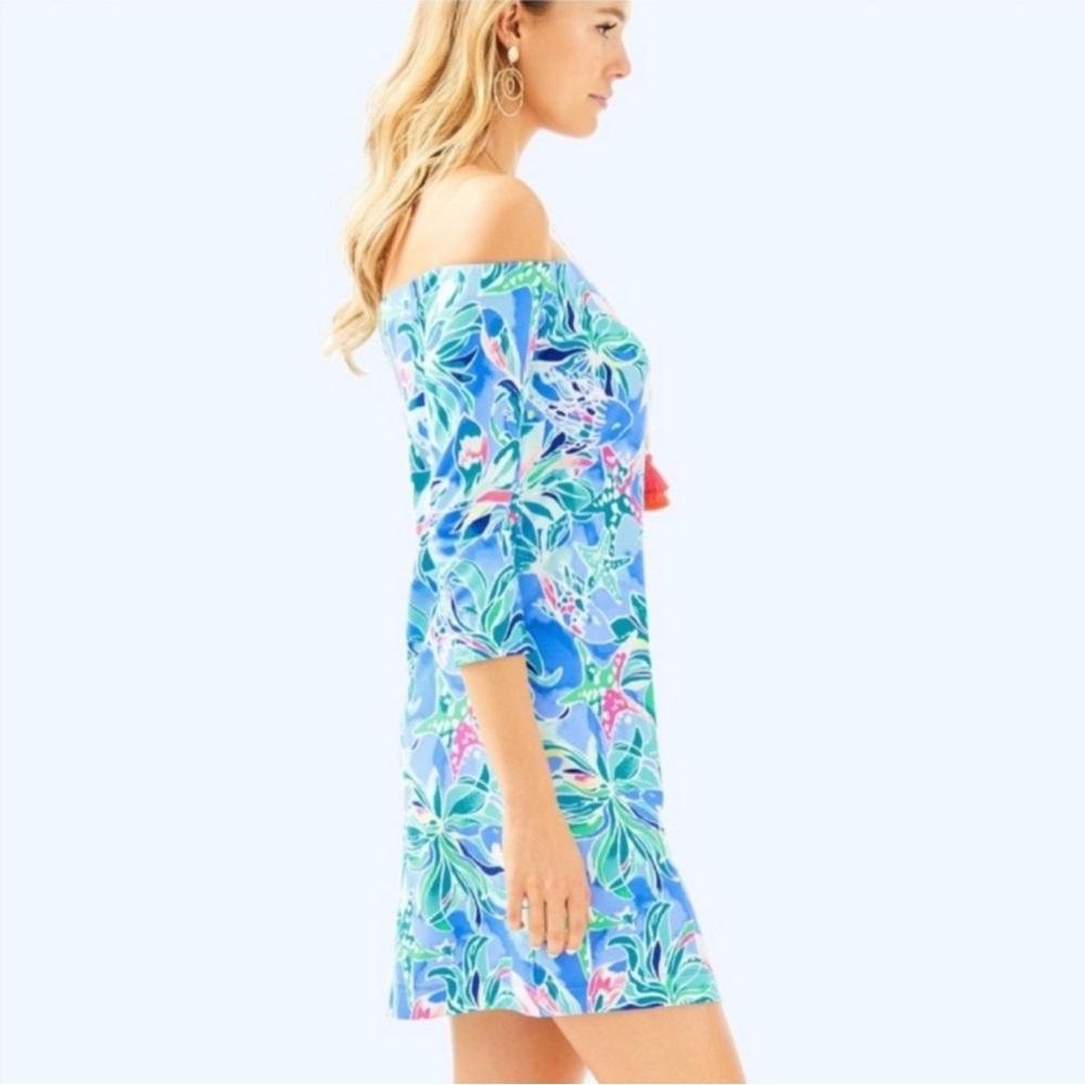 NWT Lilly Pulitzer Laurana Off-The-ShoulderDress Bennet Blue Celestial Seas XXS - Picture 4 of 6
